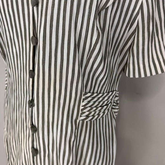 Miss Dorby Vintage Green White Striped Button Front Layered Dress Sz 12 - Picture 6 of 11